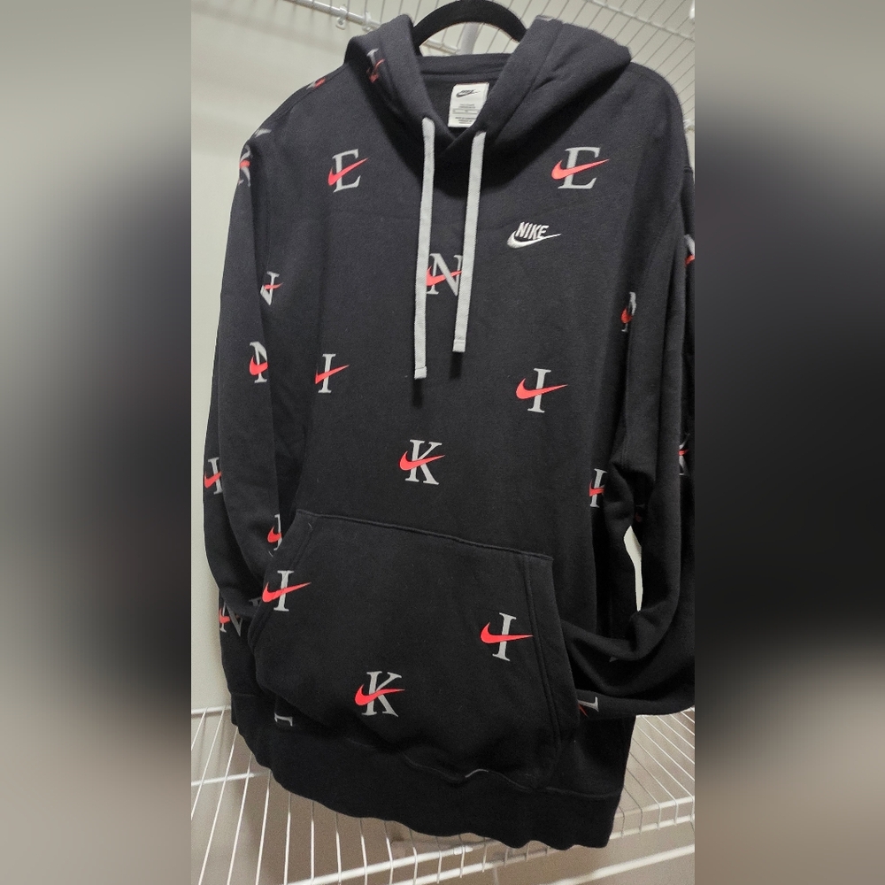Nike Men's Black Hoodie with Red and Gray Accents
